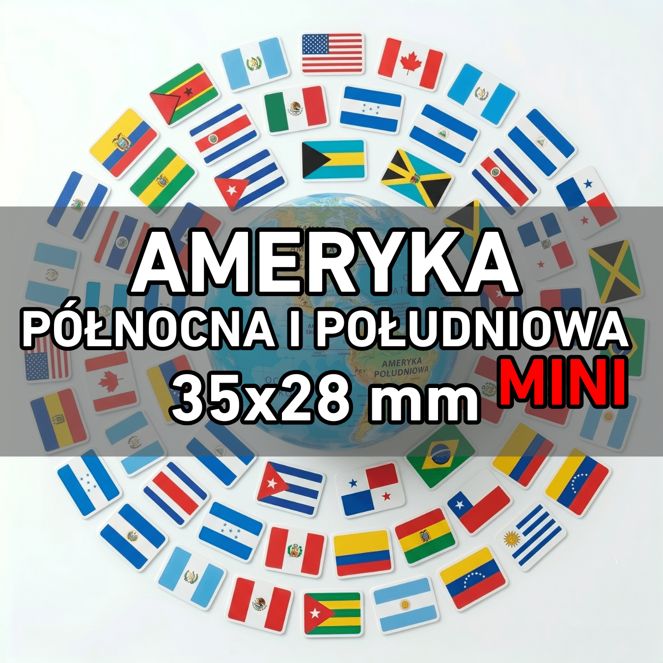 Flagi Ameryka Południowa i Północna MINI 40 szt. (zestaw) Wlepki, naklejki, sticker, kamper, przyczepa, motocykl