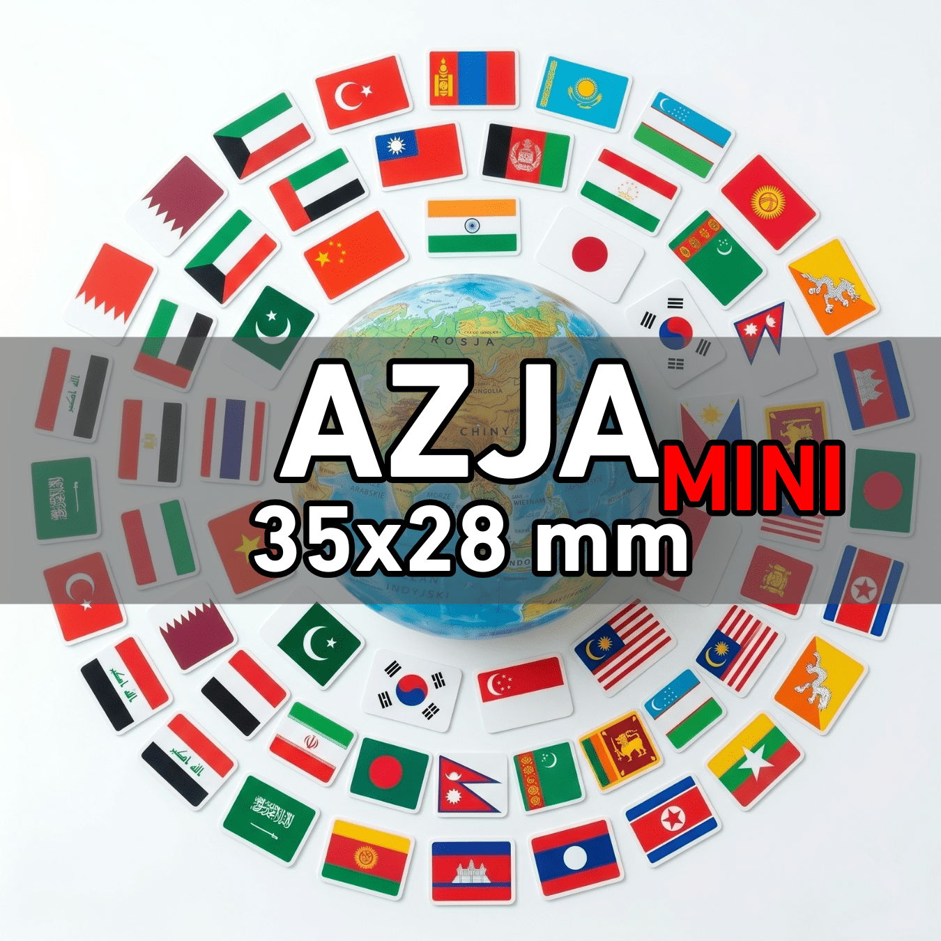 Flagi Azja MINI 51 szt. (zestaw) Wlepki, naklejki, sticker, kamper, przyczepa, motocykl