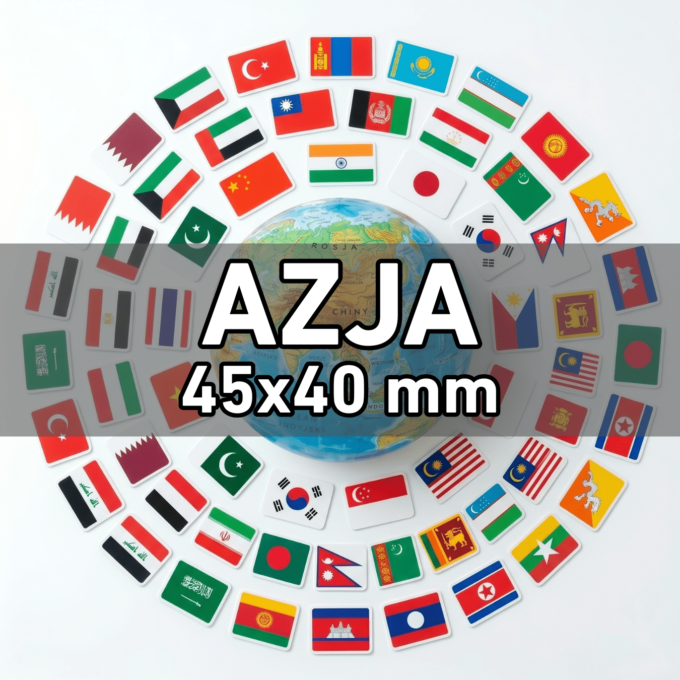 Flagi Azja 51 szt. (zestaw) Wlepki, naklejki, sticker, kamper, przyczepa, motocykl