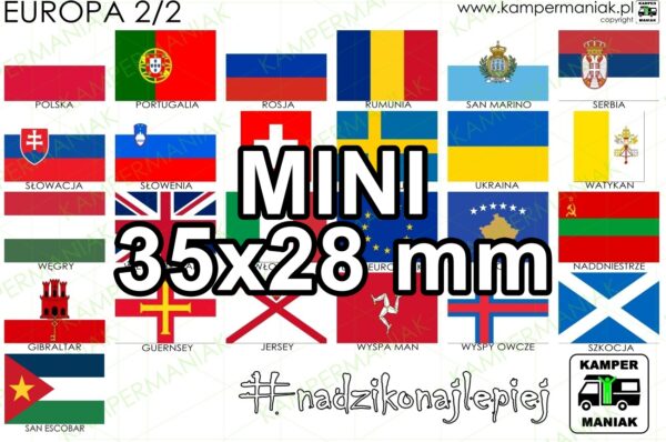 Flagi Europa MINI 59 szt. (zestaw) Wlepki, naklejki, sticker, kamper, przyczepa, motocykl - obrazek 3