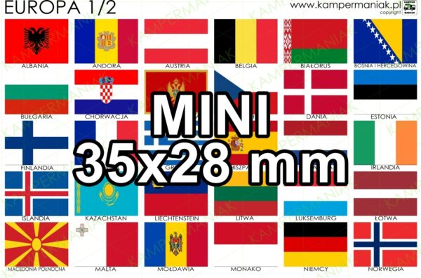 Flagi Europa MINI 59 szt. (zestaw) Wlepki, naklejki, sticker, kamper, przyczepa, motocykl - obrazek 4